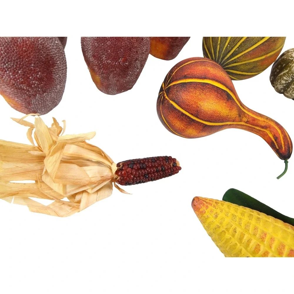 12 Fall Harvest Decor Set Multicolor Excellent Faux Gourds Apples Pumpkin Corn